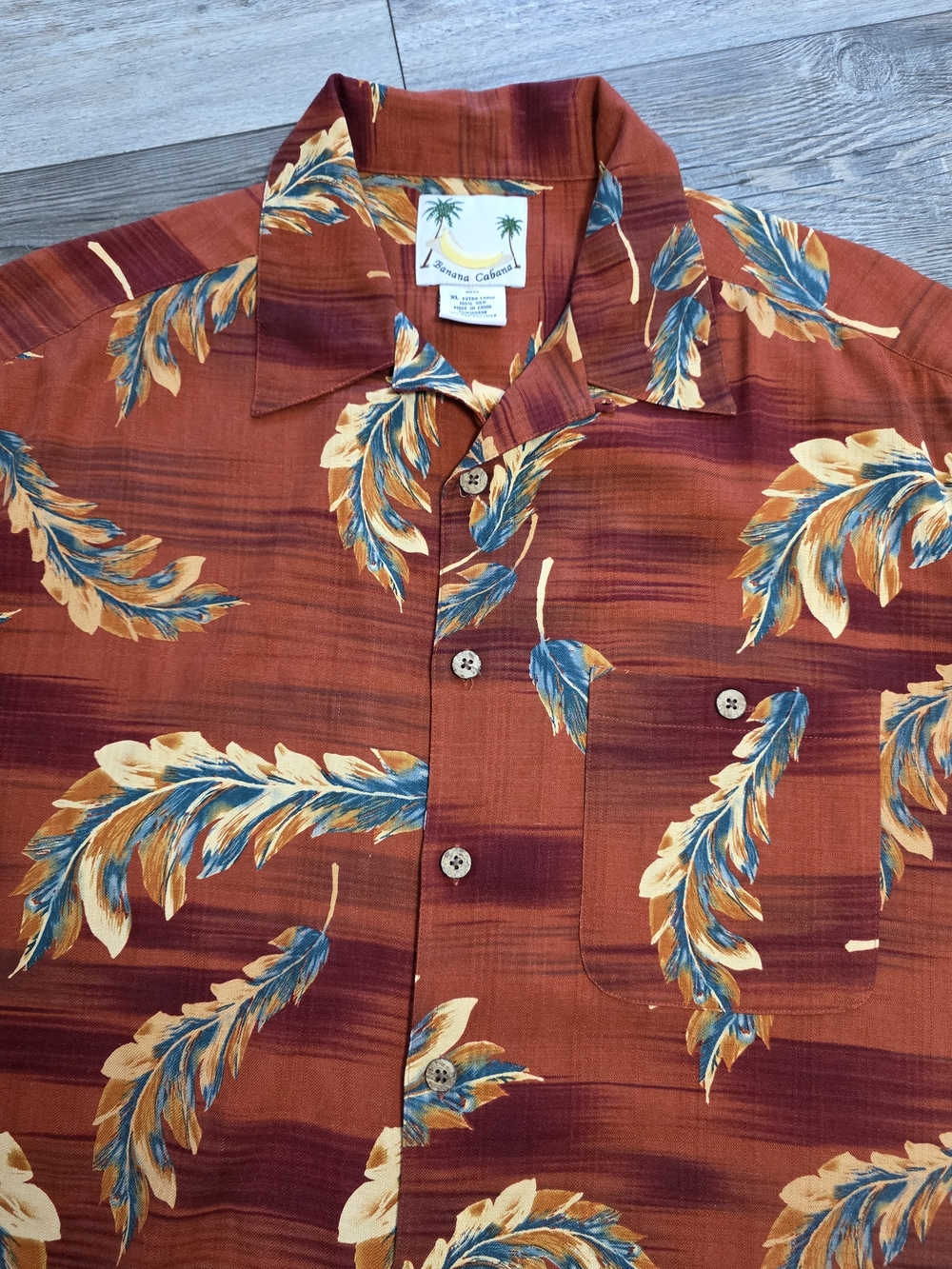 Banana Cabana Men's Vintage 100% Silk Tropical AOP Button-down SS Shirt Sz XL